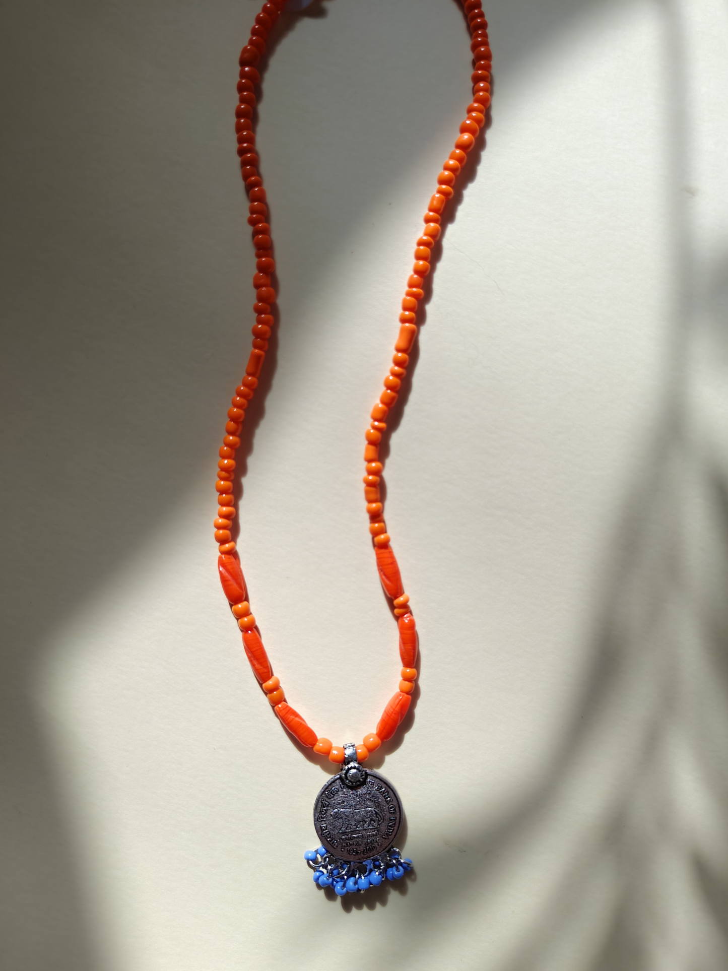 Necklace-Bohemian Orange Coin Beaded Necklace