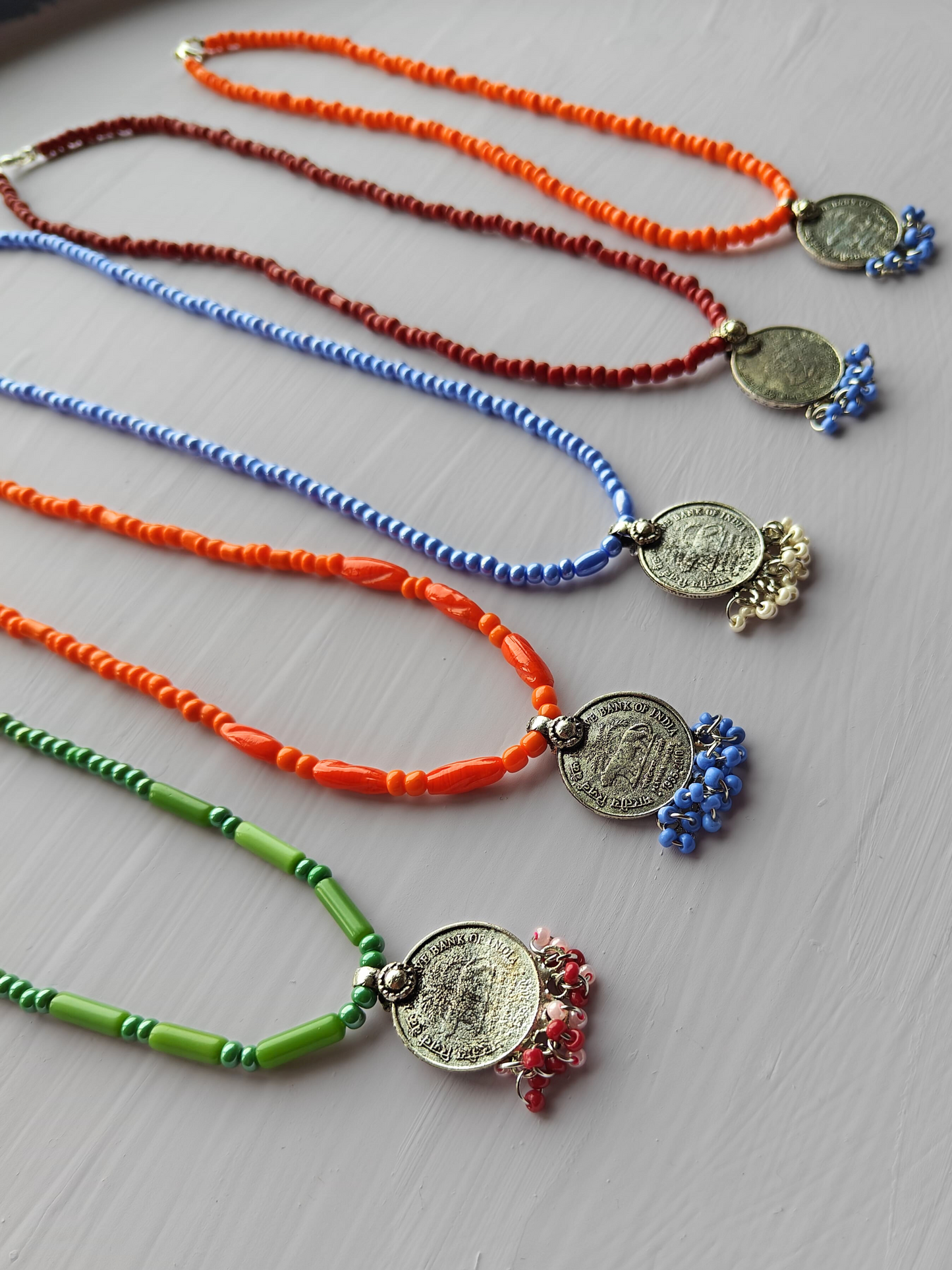 Necklace-Bohemian Orange Coin Beaded Necklace
