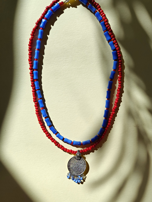 Necklace-Bohemian Maroon Coin Beaded Necklace